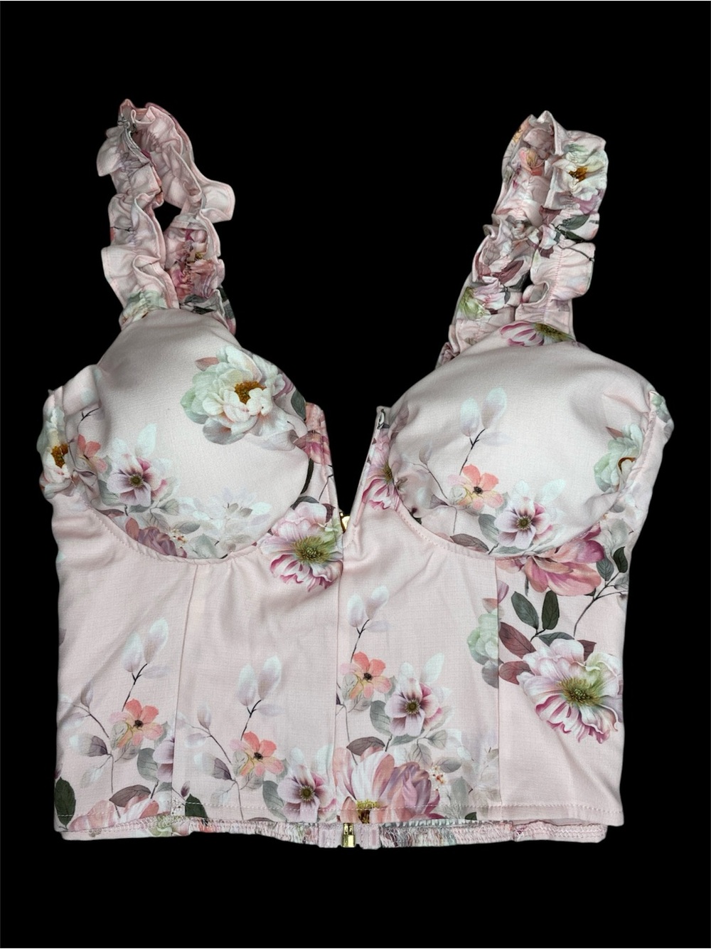 NWOT Muy Muy Fancy Collection Pink Romantic Cottagecore Floral Bustier Crop Top